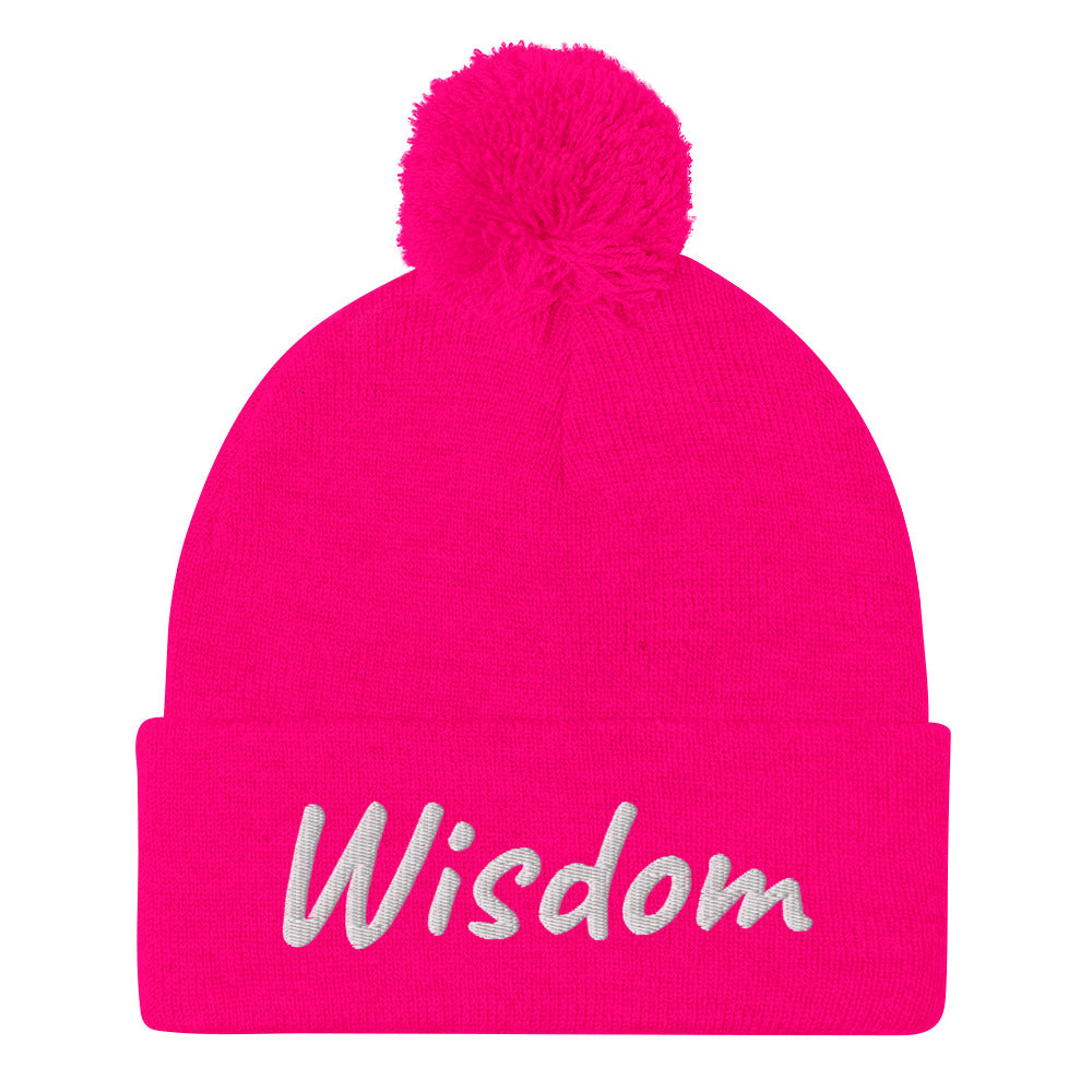 Wisdom In Marble Embroidery on Pom Pom Beanie