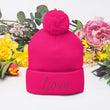 Love In Star Rose Quartz Embroidery on Pom Pom Beanie