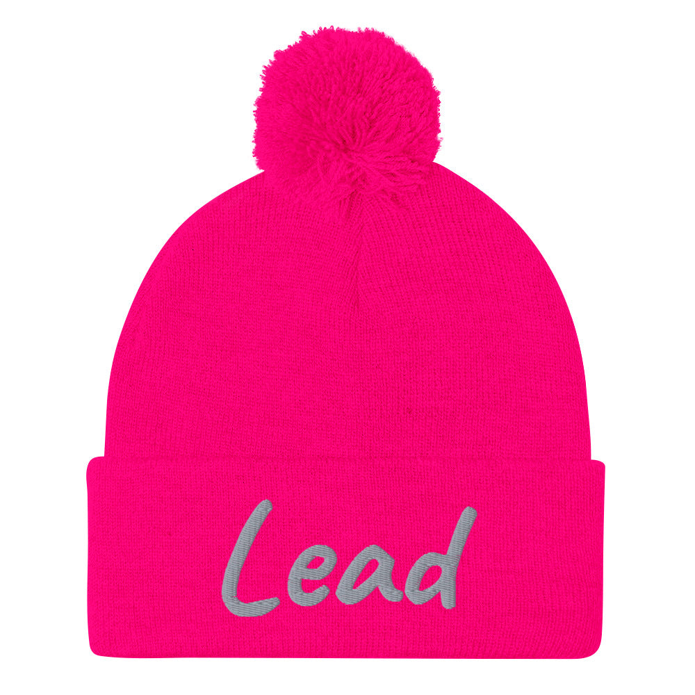 Lead In Silver Embroidery on Pom Pom Beanie