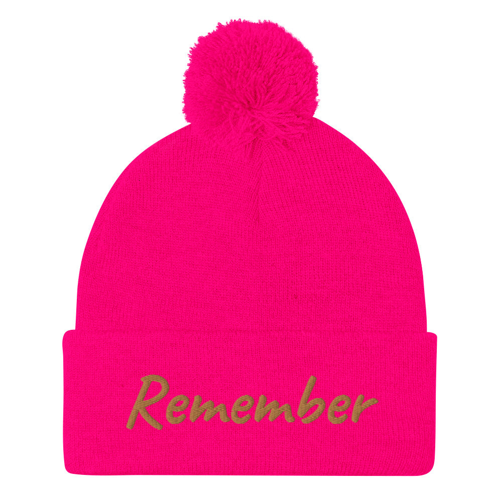 Remember In Celluloid Embroidery on Pom Pom Beanie