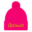 Optimist In Gold Embroidery on Pom Pom Beanie