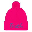 Truth In Amethyst Embroidery on Pom Pom Beanie