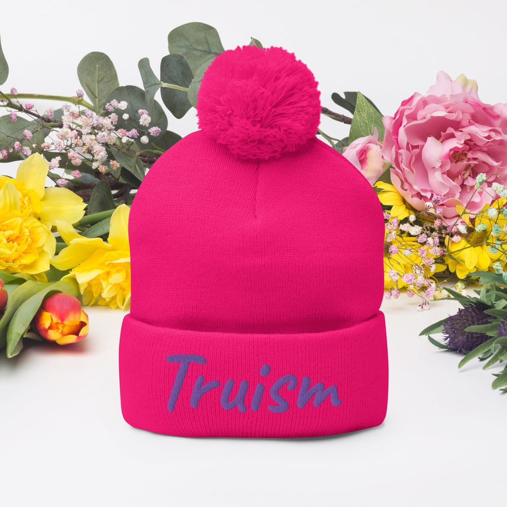 Truism In Amethyst Embroidery on Pom Pom Beanie