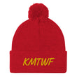 KMTWF In Gold Embroidery on Pom Pom Beanie