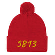 5813 In Gold Embroidery on Pom Pom Beanie