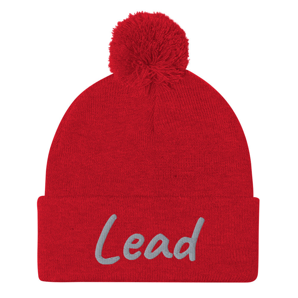 Lead In Silver Embroidery on Pom Pom Beanie