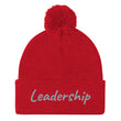 Leadership In Silver Embroidery on Pom Pom Beanie