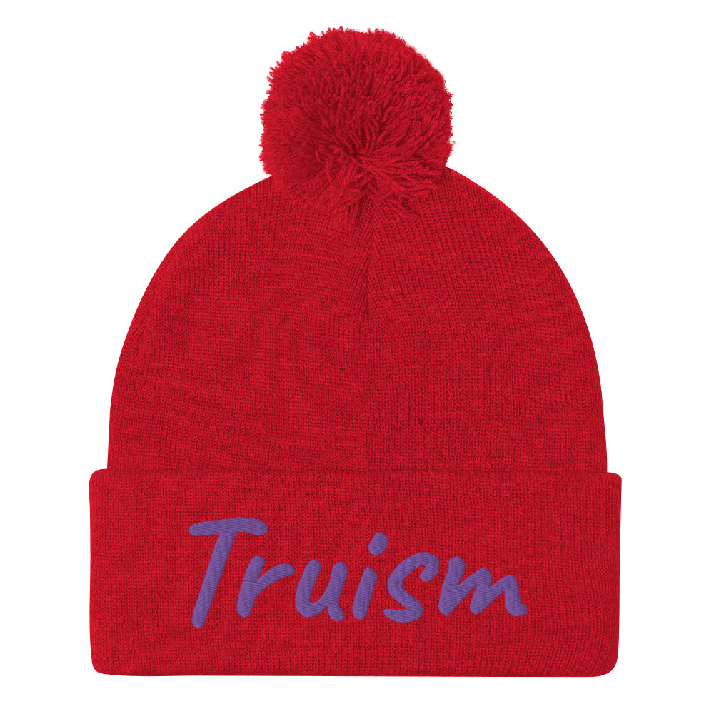 Truism In Amethyst Embroidery on Pom Pom Beanie