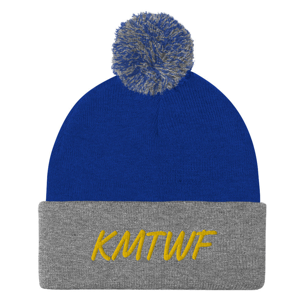 KMTWF In Gold Embroidery on Pom Pom Beanie