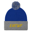 KMTWF In Gold Embroidery on Pom Pom Beanie