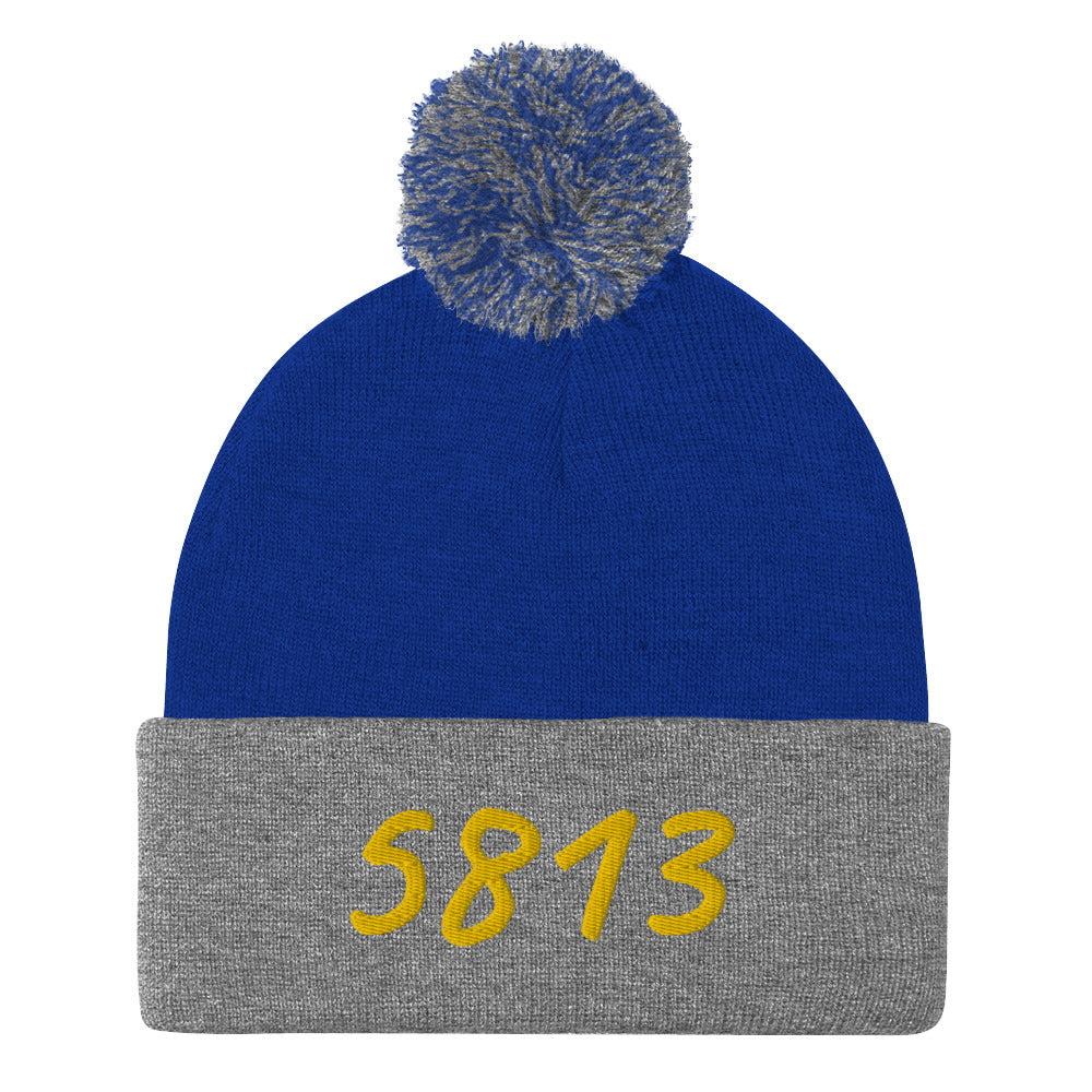 5813 In Gold Embroidery on Pom Pom Beanie