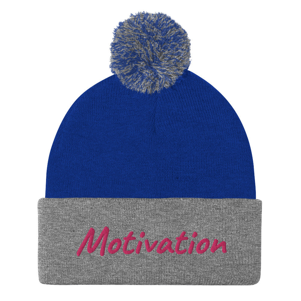 Motivation In Star Rose Quartz Embroidery on Pom Pom Beanie