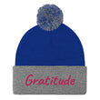 Gratitude In Star Rose Quartz Embroidery on Pom Pom Beanie