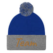 Team In Celluloid Embroidery on Pom Pom Beanie