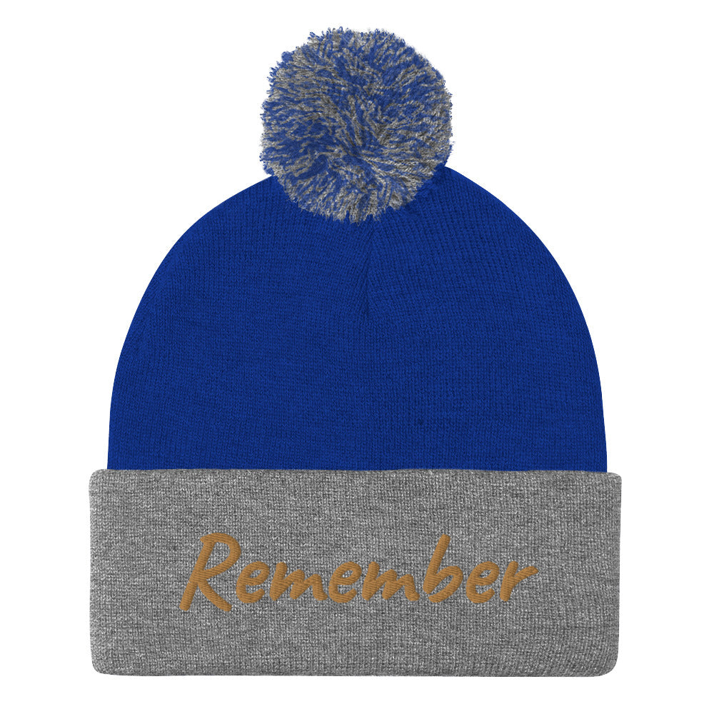 Remember In Celluloid Embroidery on Pom Pom Beanie