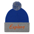 Explore In Amber Embroidery on Pom Pom Beanie