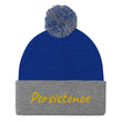 Persistence In Gold Embroidery on Pom Pom Beanie