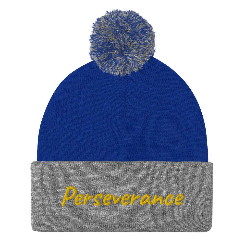 Perseverance In Gold Embroidery on Pom Pom Beanie