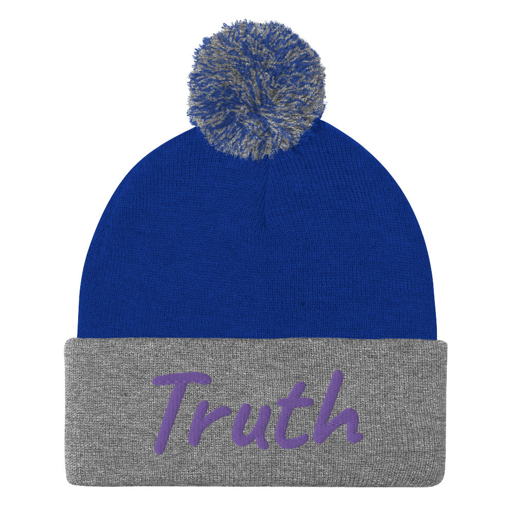 Truth In Amethyst Embroidery on Pom Pom Beanie