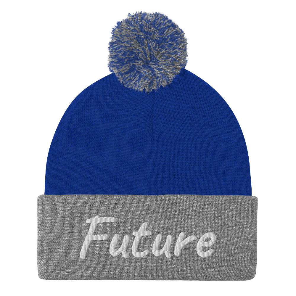 Future In Pearl Embroidery on Pom Pom Beanie