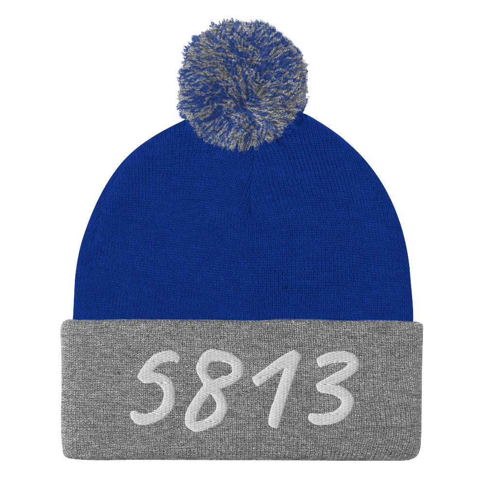 5813 In Pearl Embroidery on Pom Pom Beanie