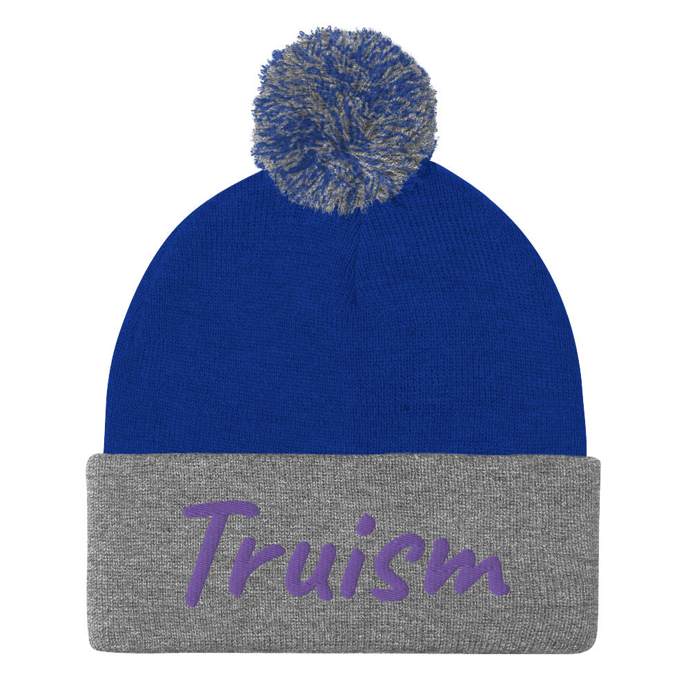 Truism In Amethyst Embroidery on Pom Pom Beanie