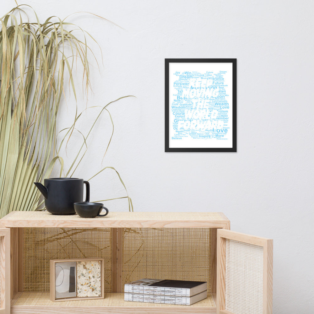 Word Clouds To Keep Moving The World Forward Through Blue Word Sky on Premium Luster Photo Paper Poster - Framed