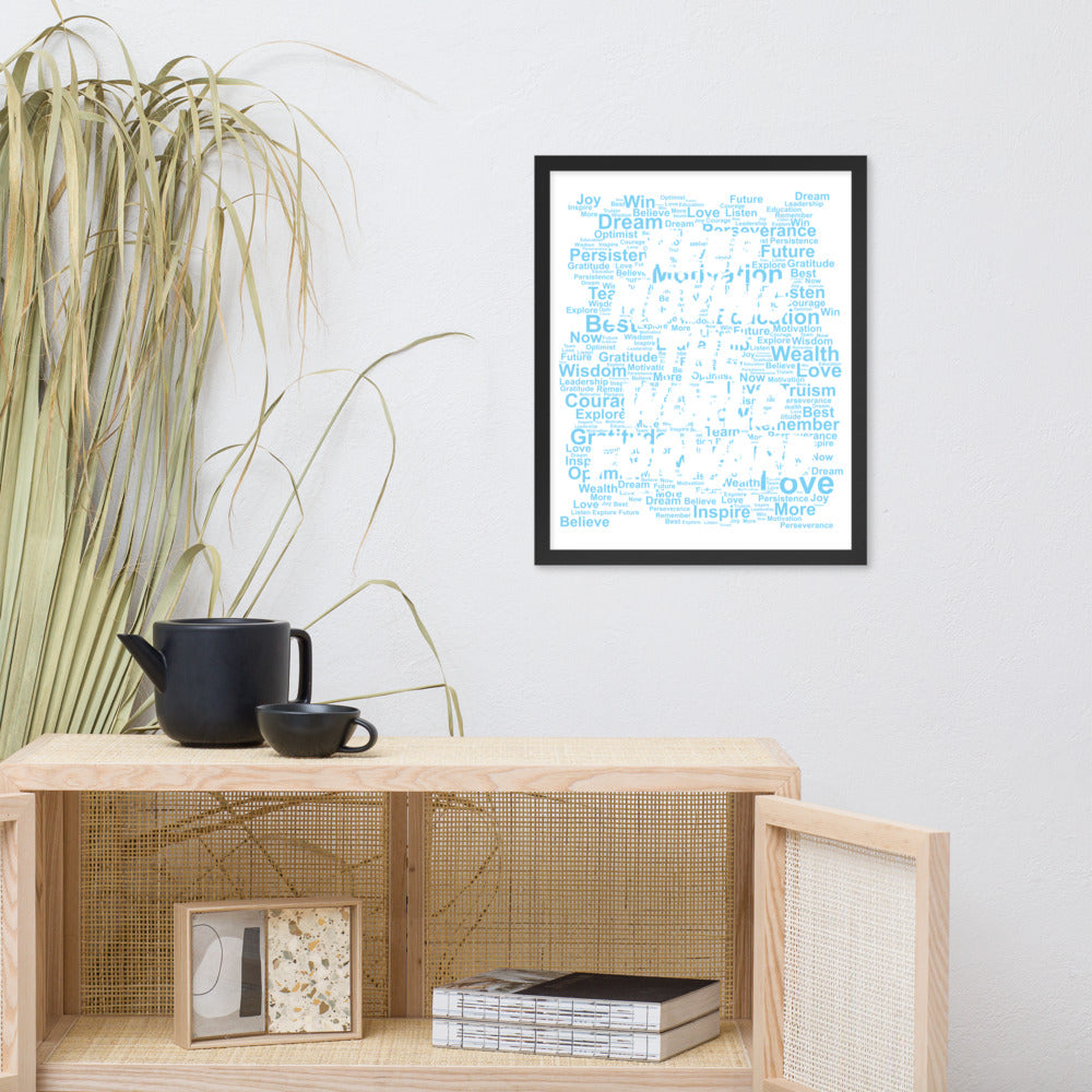 Word Clouds To Keep Moving The World Forward Through Blue Word Sky on Premium Luster Photo Paper Poster - Framed