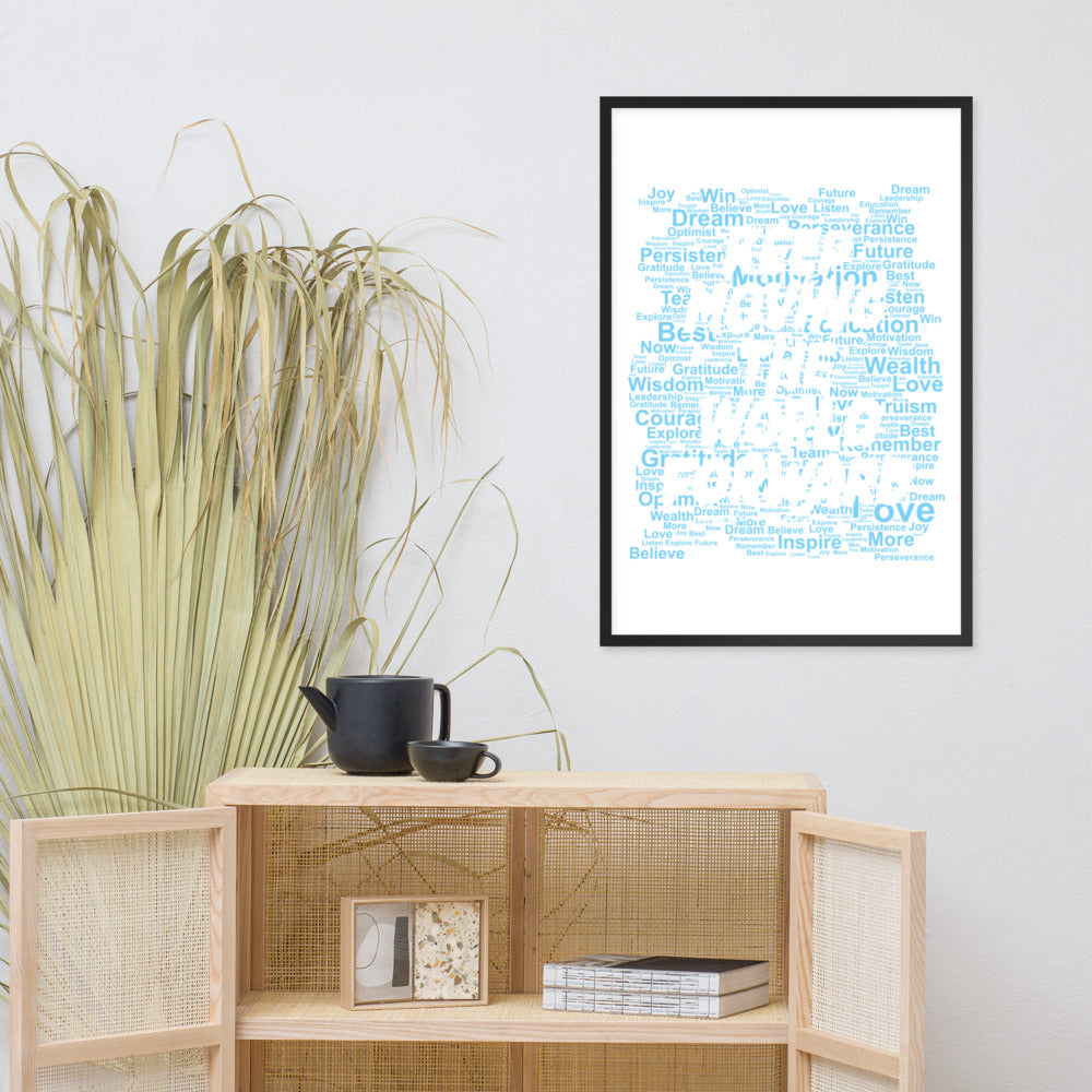 Word Clouds To Keep Moving The World Forward Through Blue Word Sky on Premium Luster Photo Paper Poster - Framed