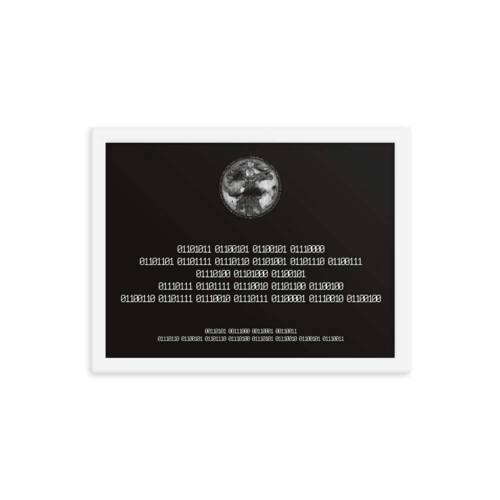 Binary Instructions To Keep Moving The World Forward With Vitruvian Earth In White on Premium Luster Photo Paper Poster - Framed