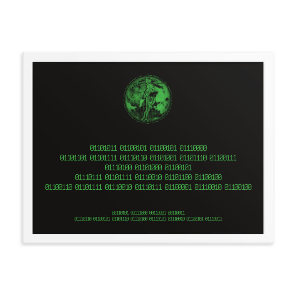 Binary Instructions To Keep Moving The World Forward With Venusian Earth In Green on Premium Luster Photo Paper Poster - Framed