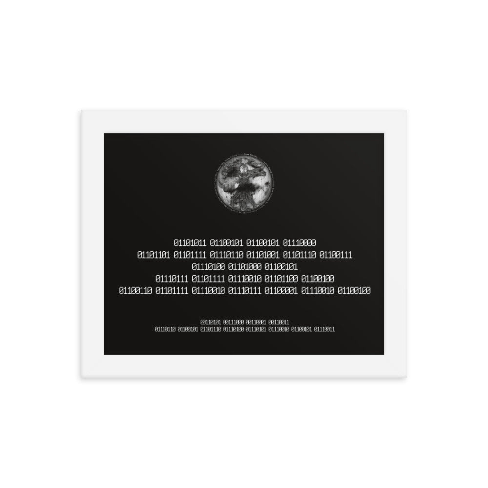 Binary Instructions To Keep Moving The World Forward With Vitruvian Earth In White on Premium Luster Photo Paper Poster - Framed