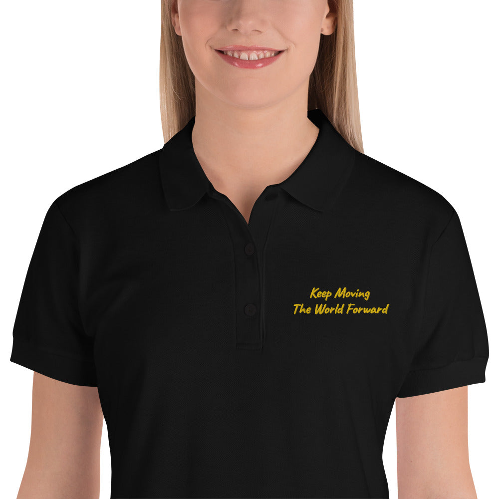 Keep Moving The World Forward In Gold Embroidery on Women's Polo Shirt