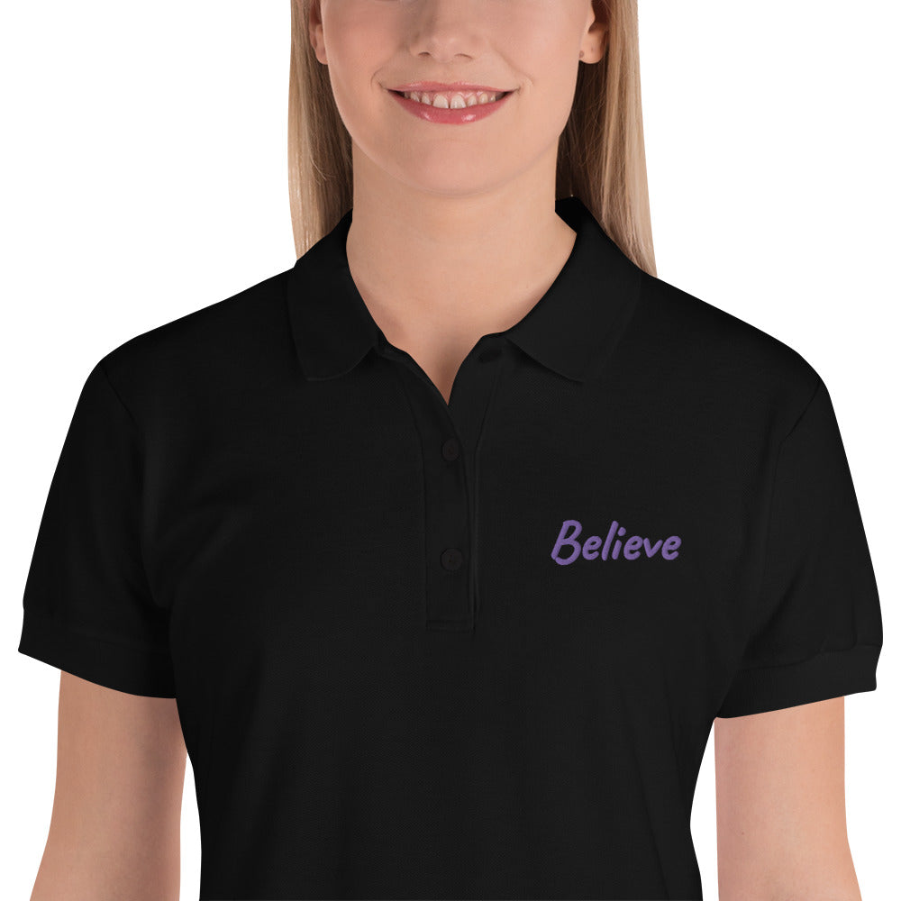 Believe In Amethyst Embroidery on Women's Polo Shirt