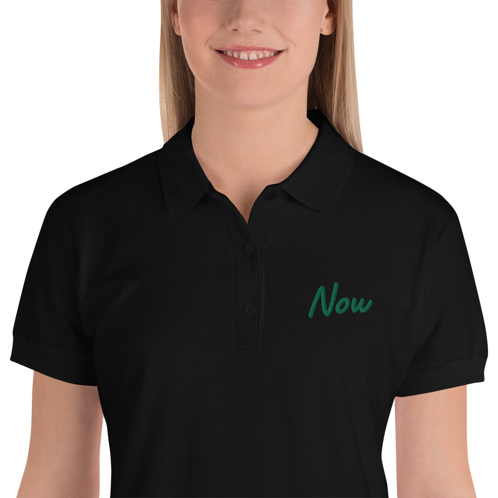 Now In Emerald Embroidery on Women's Polo Shirt