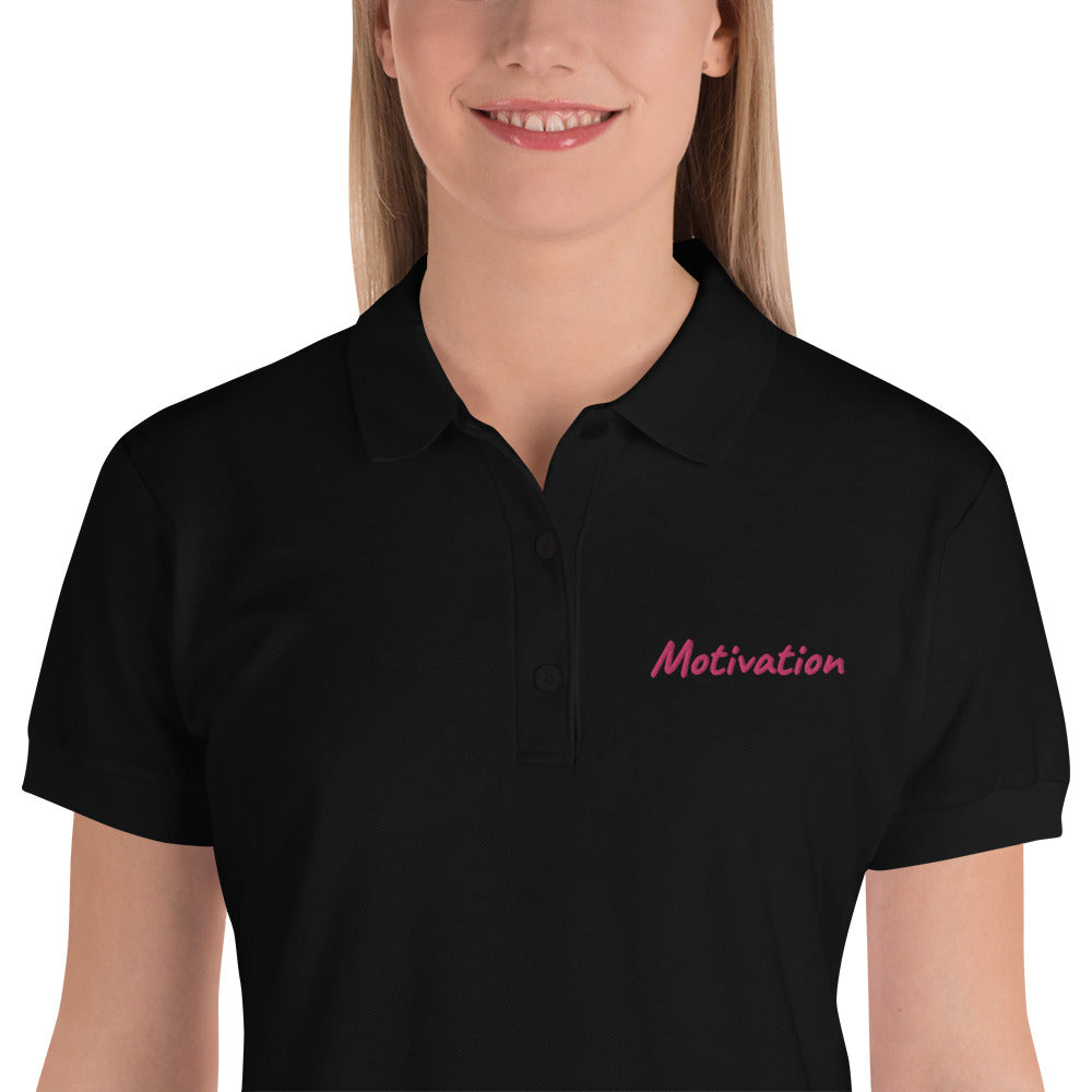 Motivation In Star Rose Quartz Embroidery on Women's Polo Shirt