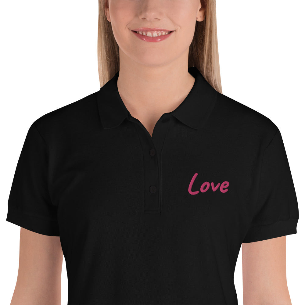 Love In Star Rose Quartz Embroidery on Women's Polo Shirt