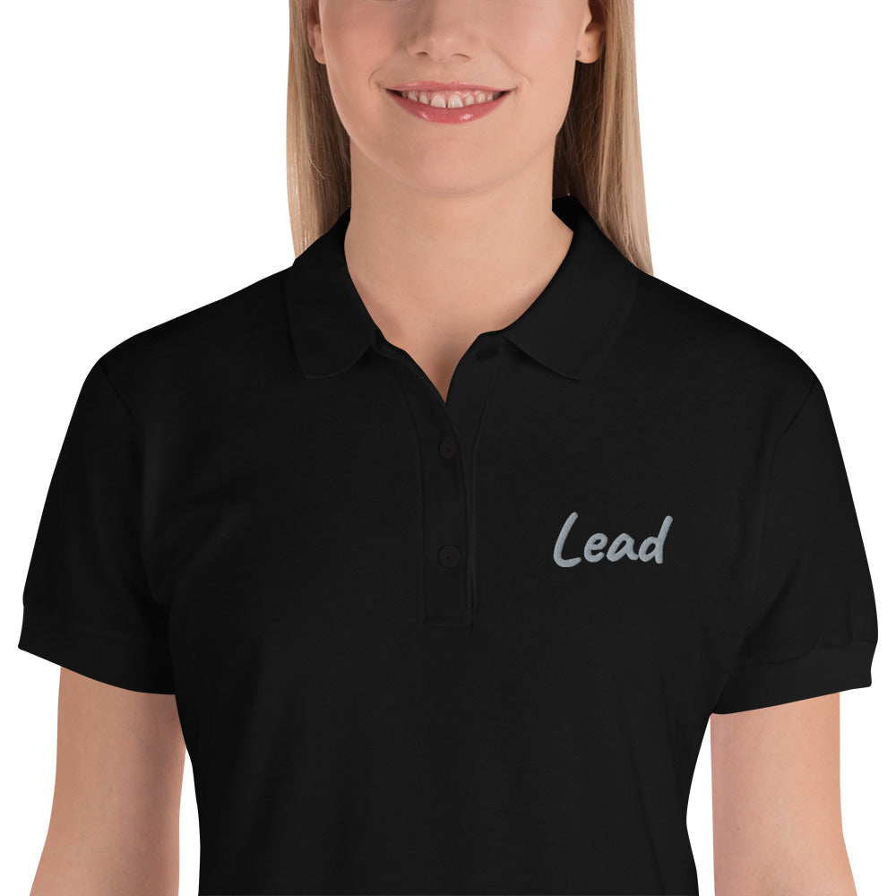 Lead In Silver Embroidery on Women's Polo Shirt