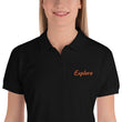 Explore In Amber Embroidery on Women's Polo Shirt