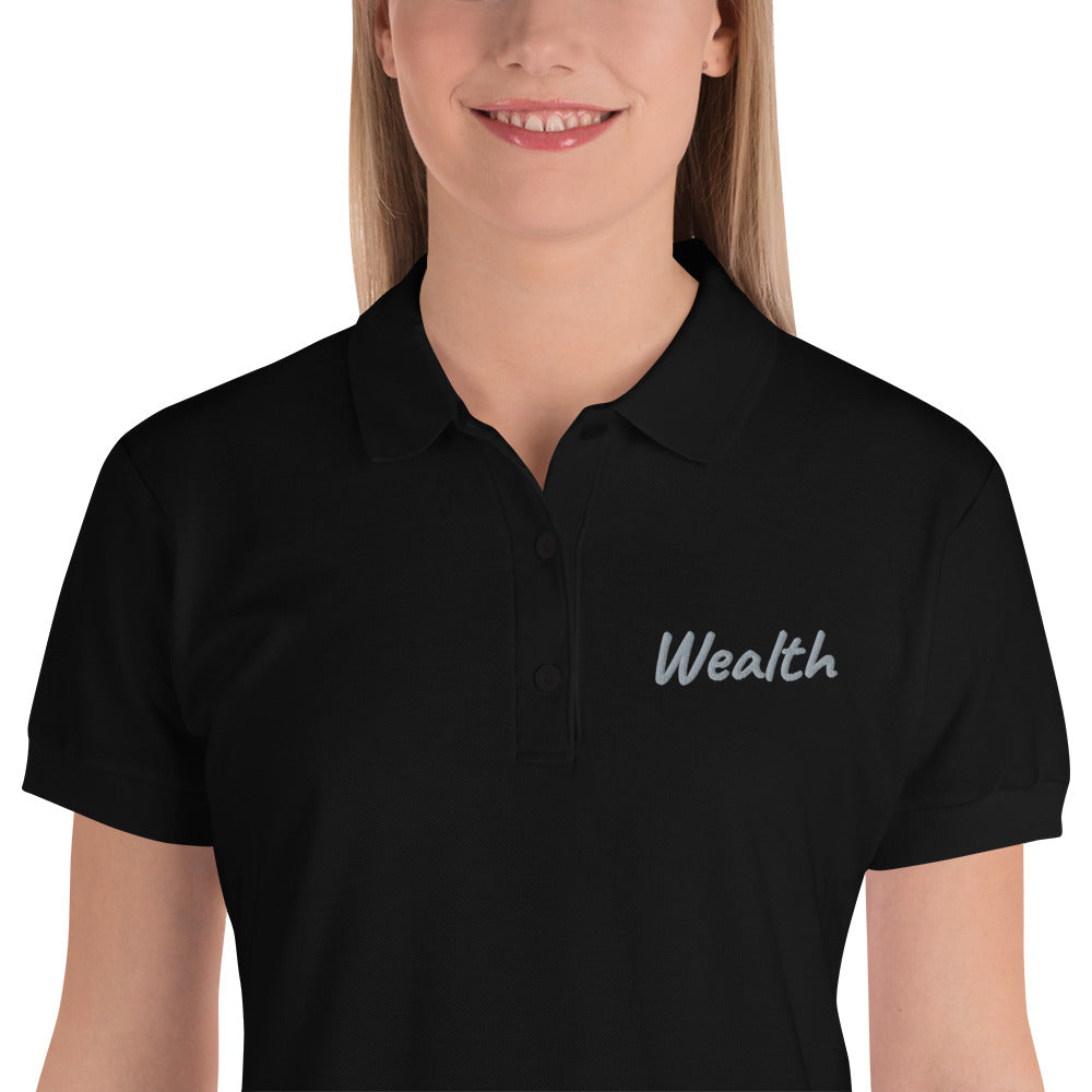 Wealth In Silver Embroidery on Women's Polo Shirt