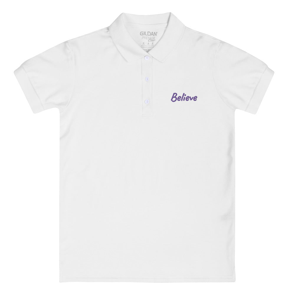 Believe In Amethyst Embroidery on Women's Polo Shirt