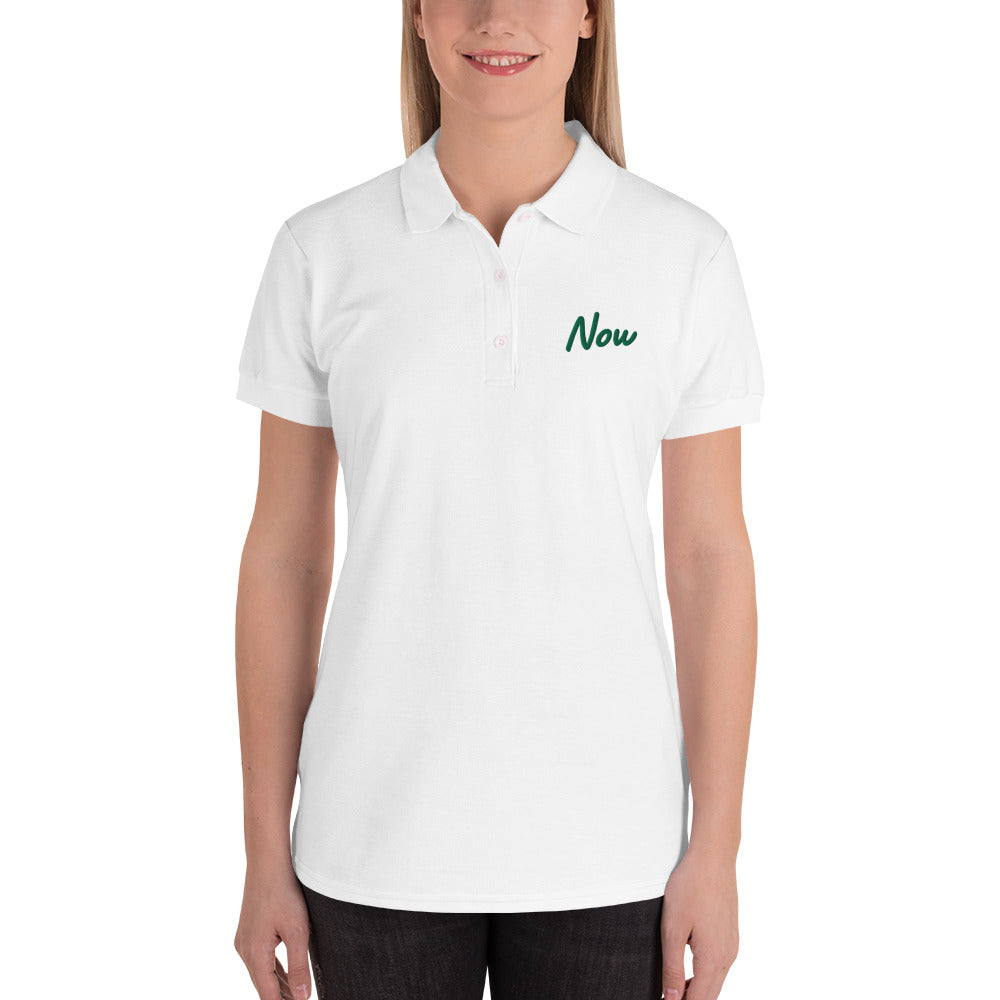 Now In Emerald Embroidery on Women's Polo Shirt