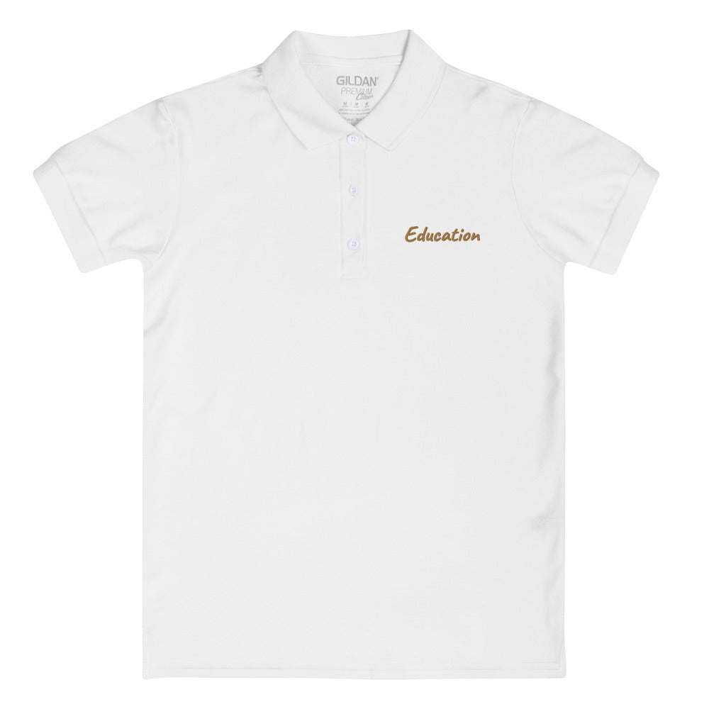 Education In Copper Embroidery on Women's Polo Shirt