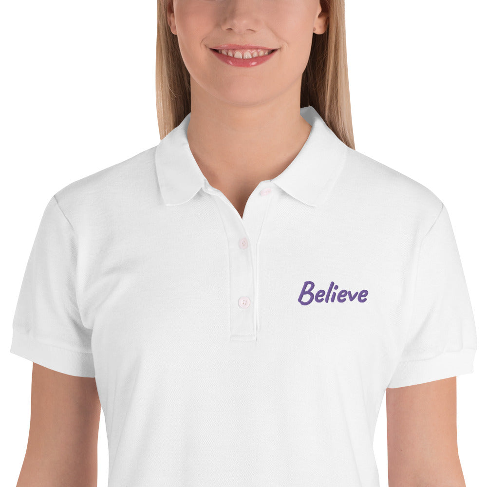 Believe In Amethyst Embroidery on Women's Polo Shirt