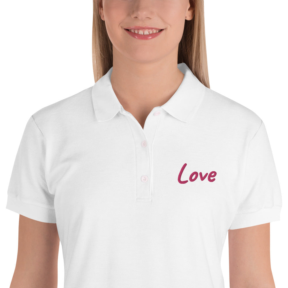 Love In Star Rose Quartz Embroidery on Women's Polo Shirt