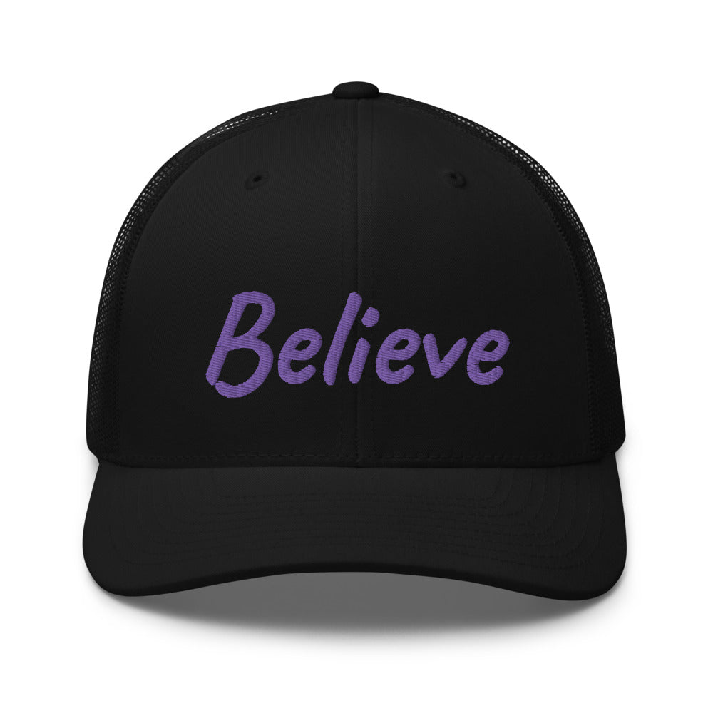 Believe In Amethyst Embroidery on Retro Trucker Hat