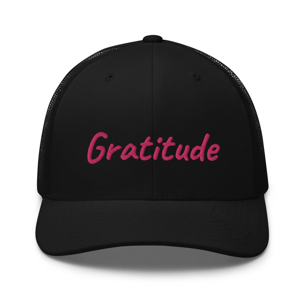 Gratitude In Star Rose Quartz Embroidery on Retro Trucker Hat