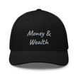 Money & Wealth In Silver Embroidery on Retro Trucker Hat