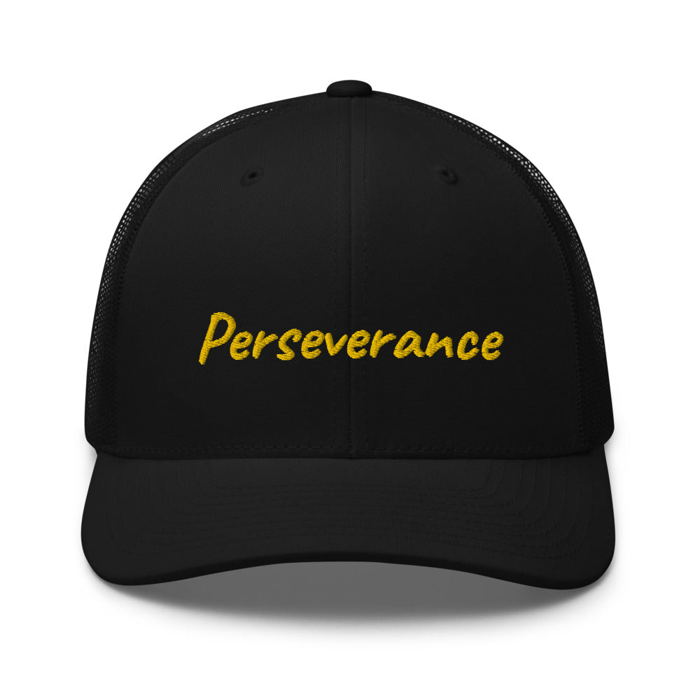 Perseverance In Gold Embroidery on Retro Trucker Hat