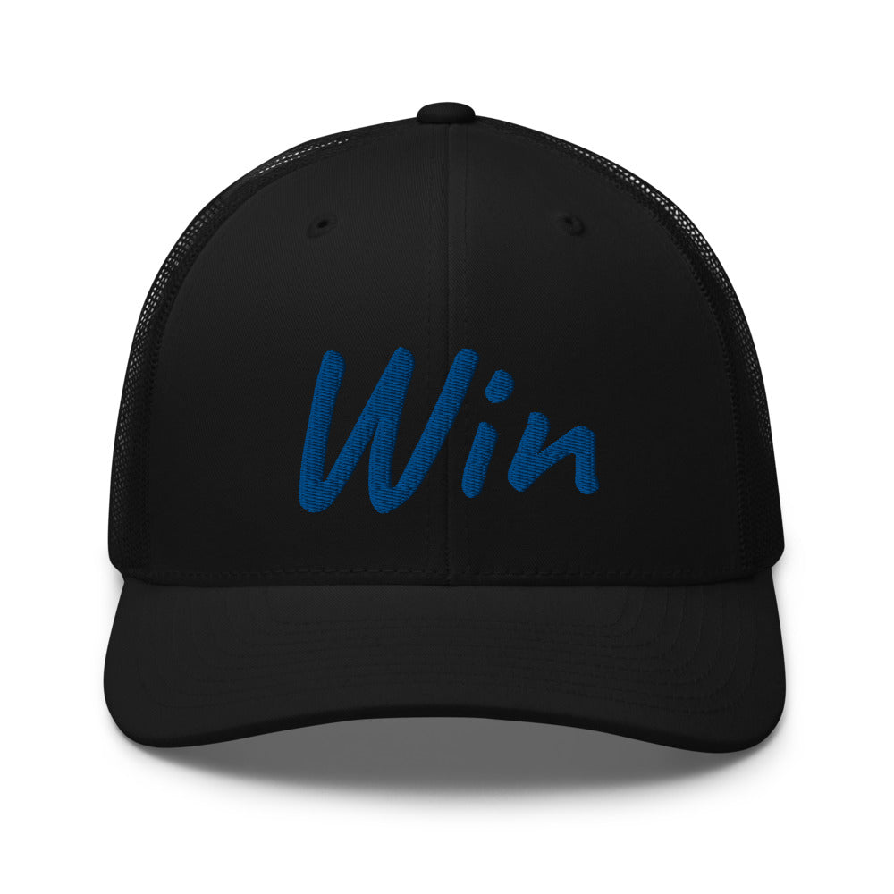 Win In Sapphire Embroidery on Retro Trucker Hat